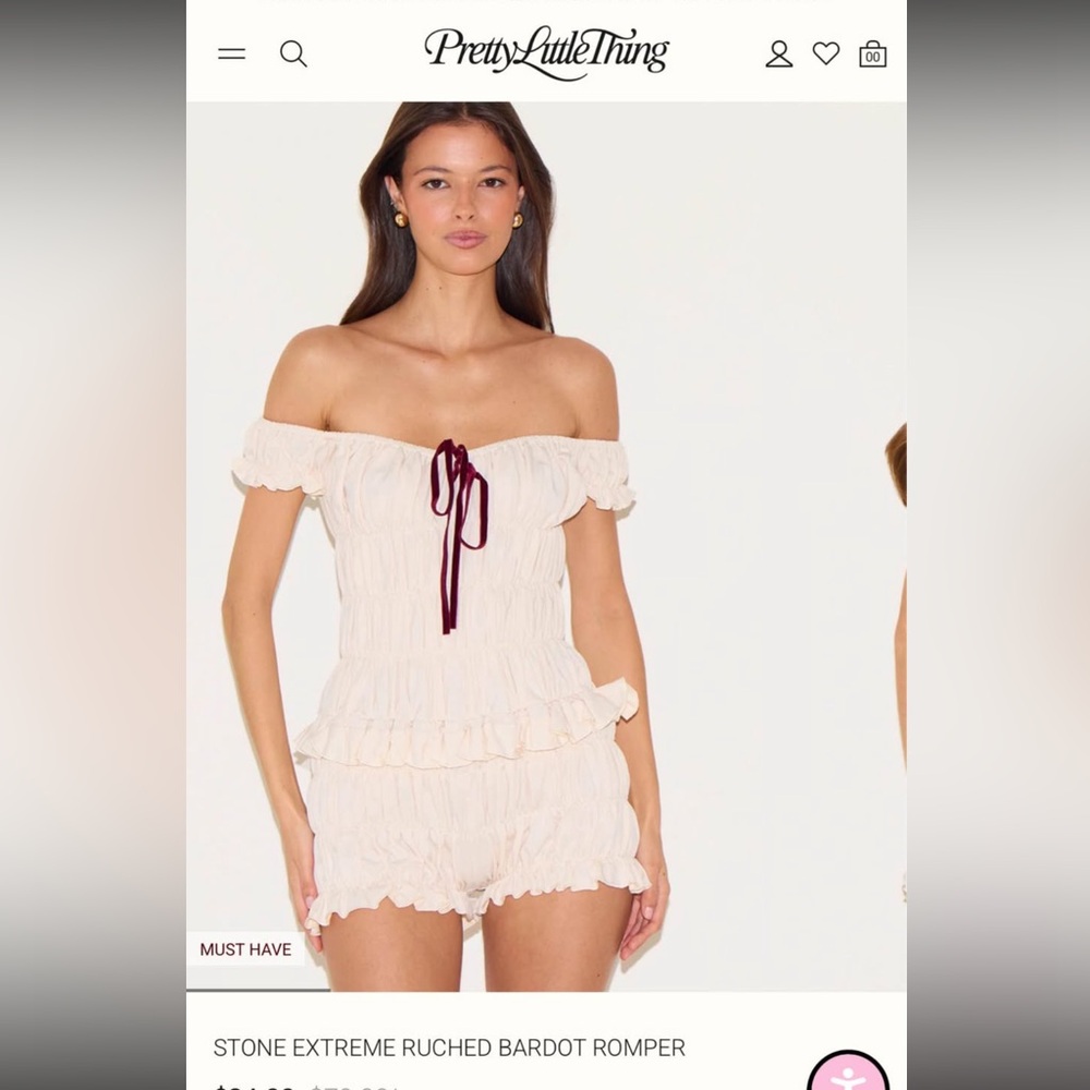 PrettyLittleThing Cream Off-Shoulder Romper